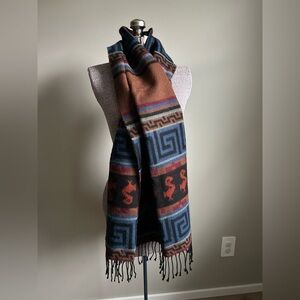 Aztec made in Italy Geometric Patterned Scarf in Brown and Blue winter warm